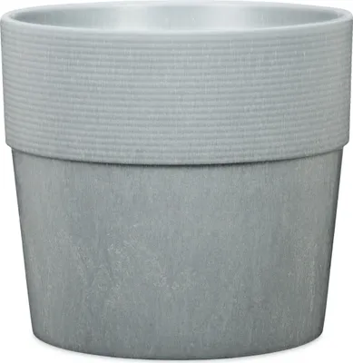 Produktbild von Scheurich Groove+ 30, Pflanzgefäß/Pflanzkübel, rund,  aus Kunststoff Farbe: Concrete, 28,5 cm Durchmesser, 26,2 cm hoch, 11 l Vol.