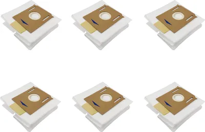 Six vacuum cleaner bags are neatly stacked and arranged in two rows of three against a white background.