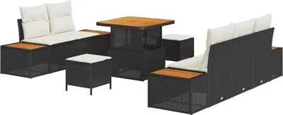 Image de Ensemble de salon de jardin vidaXL, 8 pièces, 7 places, couleur noire