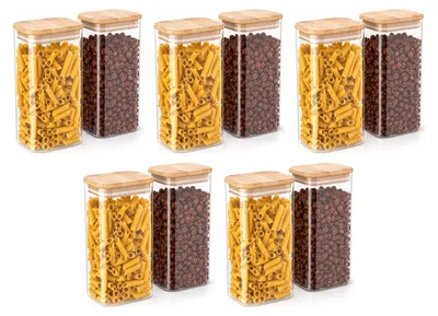 Productafbeelding van Arendo voorraadpotten met bamboe deksel, 10 stuks, elk 1600 ml, luchtdicht met siliconen afdichting, rechthoekige glazen containers van borosilicaatglas, geschikt voor temperaturen van -40 tot 400 °C, transparant