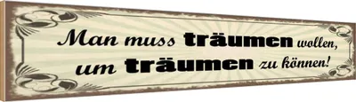 Produktbild von vianmo Holzschild 10x46 cm Muss träumen wollen um zu können