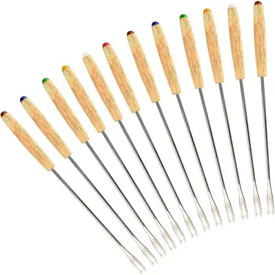 Set von 12 RVS Gabeln mit Holzgriff für Fondue und Marshmallows