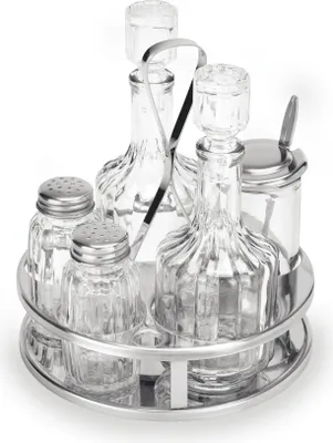 Produktbild von Menage Essig und Öl, Senfglas mit Löffel, Salz und Pfeffer Edelstahl
