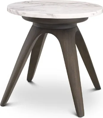 Produktbild von Casa Padrino Luxus Beistelltisch Mokka / Weiß-Flieder Ø 40 x H. 41 cm - Runder Mahagoni Tisch mit Marmorplatte - Wohnzimmer Möbel - Luxus Möbel