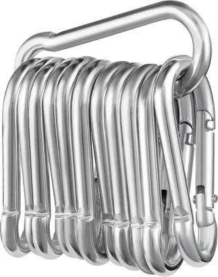 Obrázok produktu pre Sada 12 karabín, pozinkované, 6 mm x 60 mm, nosnosť do 180 kg, na batohy, vodítka pre psov, kempovanie, turistiku