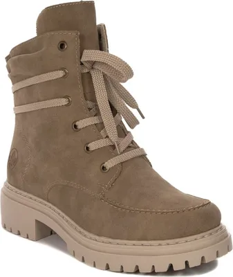 Produktbild von Rieker Damen Stiefel Beige mit niedrigem Plateau, geschnürt, Reißverschluss, 5 cm Absatz