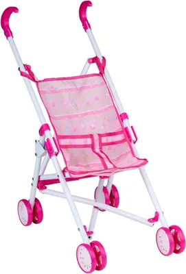Produktbild von Robuster Puppenwagen für Kinder in Weiß und Rosa, mit einfacher Handhabung