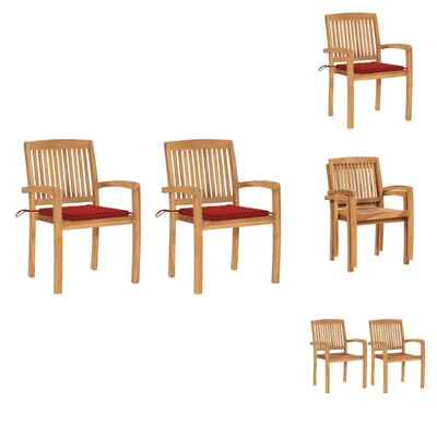 Produktbild von vidaXL Gartenstühle 2 Stk. mit Roten Kissen Massivholz Teak -  Gartenstühle
