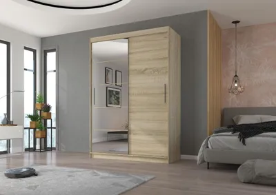 Obrázek produktu pro Šatní skříň se zrcadlem 150 cm HAMLIA - dub sonoma