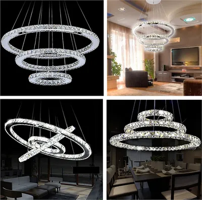 Produktbild von YARDIN 96W LED Moderne Kristall Kronleuchter Kaltweiß Pendelleuchte Kreative Hängelampe, 3 Ringe Einstellbare Deckenleuchte Schlafzimmerlampe