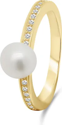 Obrázek produktu pro Elegantní pozlacený prsten s pravou perlou RI055Y - Obvod: 50 mm