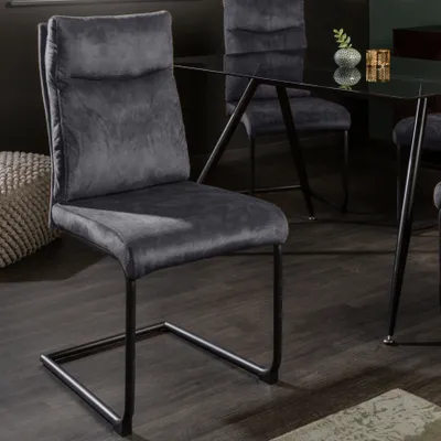Produktbild von Moderner Freischwinger Stuhl COMFORT grau Samt mit Komfortgriff