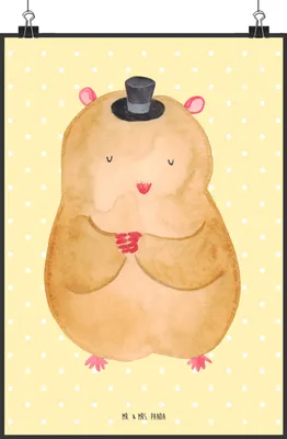 Produktbild von Mr. & Mrs. Panda Bild Hamster Hut DIN A0 - Gelb Pastell - Geschenk, drucke, Zylinder, Wandbild, Kunstdruck, Lustige Sprüche, Zwerghamster, Plakat, Magier, wanddeko