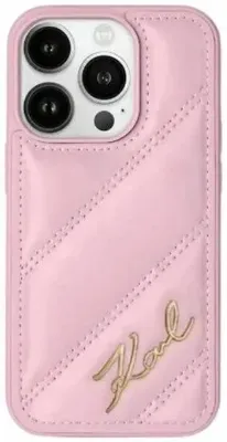 Produktbild von Hülle für Apple iPhone 15 - Karl Lagerfeld Diagonal Quilted Script Back Cover - Rosa