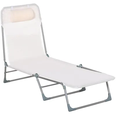 Immagine prodotto di Sdraio da Giardino Pieghevole con Schienale Reclinabile e Cuscino, in Metallo e Texteline, 182x56x28 cm, Crema