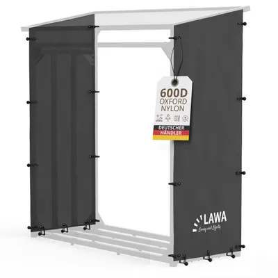 Image de 2 bâches latérales pour le porte-bûches LAWA de 70 cm de profondeur – protection latérale résistante aux intempéries  Protection contre les intempéries pour porte-bûches avec sangles de fixation