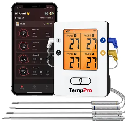 Bluetooth-Fleischthermometer, 4 Sonden, aufladbar, 150 m