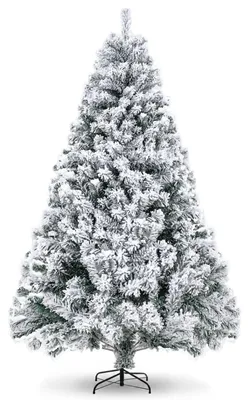 Image de Arbre de Noël Peviasot, 180 cm, artificiel, avec effet neige, 860 branches, sapin artificiel dense, recouvert d'un revêtement neigeux, avec un pied en métal pliable