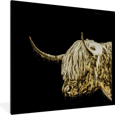 Produktbild von MuchoWow® MuchoWow® Gerahmtes Poster Schottisches Hochlandrind - Schottische Kuh - Gold 40x40 cm - Poster mit zchwarzem Bilderrahmen - Mit Rahmen - Wanddekoration Schlafzimmer