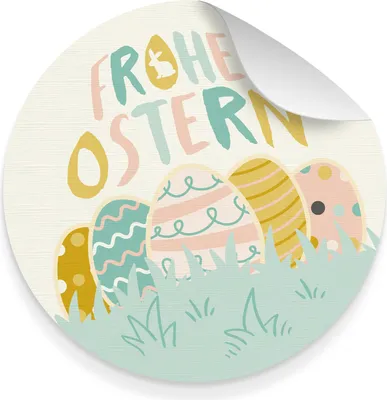 Produktbild von 5x große Sticker Aufkleber Frohe Ostern pastell rund 9,5 cm