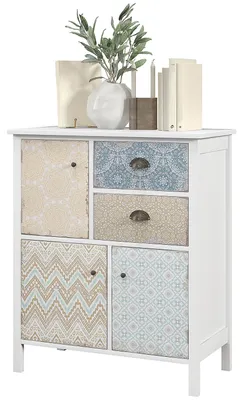 Productafbeelding van Kast met 2 lades en 3 vakken, met omvalbeveiliging, geschikt voor woonkamer of slaapkamer, wit, 68x34x80 cm