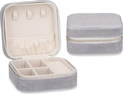 Produktbild von VELVET SCHMUCKBOX eckig für Ringe Ohrringe Halskette Schmuckkasten Schmuckkästchen Jewellery Organizer Schmuck Etui Box (Grau-27)