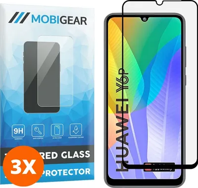 Produktbild von Mobigear Premium 9.98 Huawei Y6p Panzerglas Gehärtetes Glas Displayschutz - Hüllenfreundlich - Schwarz (3er Pack)