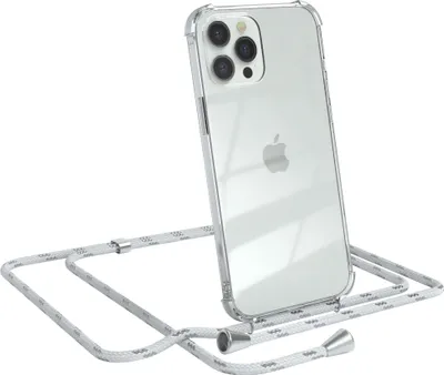 Produktbild von EAZY CASE Handykette kompatibel mit Apple iPhone 12 Pro Max, Handyhülle mit Umhängeband, Handykordel, Schutzhülle Clear, Band in Weiß