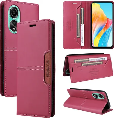 Produktbild von Handyhülle für Oppo A78 4G Hülle, Leder Flip Wallet Kartenfach Stand Schutzhülle Rot