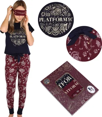 Obrázek produktu pro Harry Potter Dámské tmavě modré a bordó pyžamo + páska na oči XS