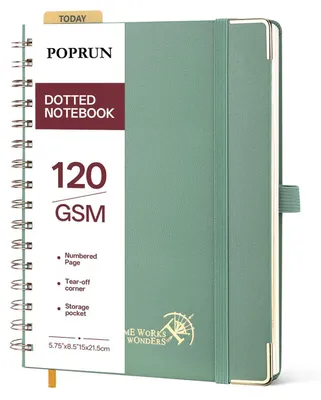 Obrázek produktu pro Zápisník A5, bodkovaný, tmavě zelený, 120 g/m², pevná vazba, spirálová vazba, 141 stran, rozměry 15x21,5 cm