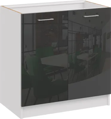 Produktbild von Roe Furniture | Küchenunterschrank 80 cm - Schwarz – Schwarz Glänzend - Platzsparend und Vielseitig - Ohne Arbeitsplatte - Unterschränke Küche - D80