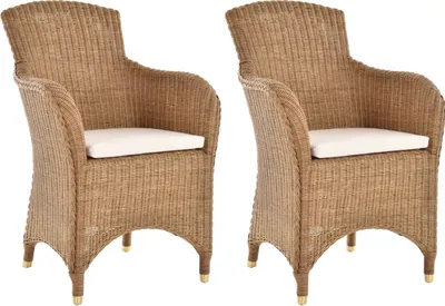 Produktbild von KRINES HOME 2er Set Esszimmersessel Rattan Esszimmerstuhl mit Armlehne Rattansessel Korbstuhl Esszimmer Sessel (Hell Braun)
