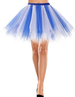 Produktbild von Retro Tutu Tüllrock Petticoat 50er Vintage Ballett Bausch Tanzkleid, Kurz Prom Kleid, Blau+Weiß