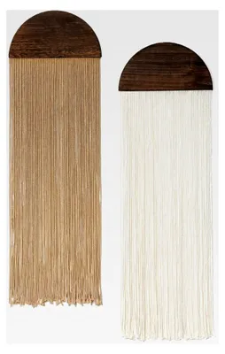 Produktbild von 2 Stück Makramee Wandbehang Beige Halbkreis Quasten Wandteppich Boho Deko 85x30cm (Beige&Khaki)