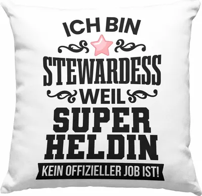 Produktbild von Trendation - Stewardess Deko-Kissen mit Füllung 40x40 Geschenk für Stewardessin Lustiger Spruch  Deko-Kissen mit Füllung 40x40 (Grün)