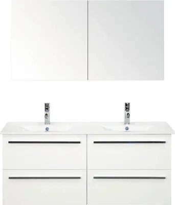 Produktbild von Sanox Badmöbel-Set Seville BxHxT 121 x 170 x 46 cm Frontfarbe weiß mit Waschtisch Keramik weiß, Waschtischunterschrank u
