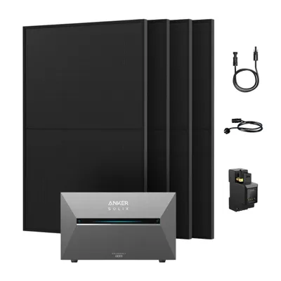 Produktbild von Powerness® Balkonkraftwerk mit Speicher, Anker SOLIX Solarbank 3 E2700 Pro mit 4x 500W Bifazial Solarmodule und Anker Smart Meter, 8x MC4-Kabel 0% VAT