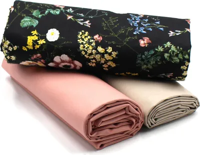 Produktbild von Blüten Set 40 Baumwollstoff Druck + 2x Baumwollstoff Uni je 0,5m Stoffpaket DIY Projekt