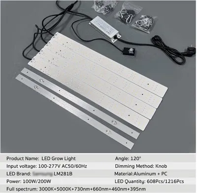 Obrázek produktu pro LED pěstební lampa pro vnitřní pěstování - 200W, plnospektrální a s regulací intenzity - vyrobená z hliníku