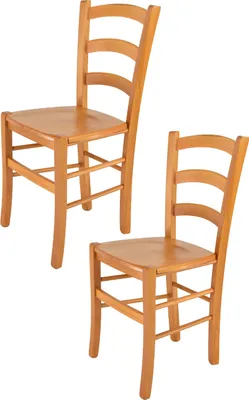 Produktbild von t m c s Tommychairs - 2er Set Stühle VENICE für Küche und Esszimmer, robuste Struktur aus lackiertem Buchenholz im Farbton Honig und Sitzfläche aus Holz
