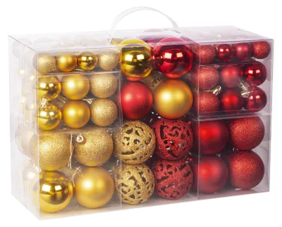 Kerstballenset, 100 Stück, rot/gold, unzerbrechlich, verschiedene Größen