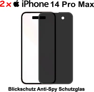Produktbild von 2x 3D Anti Spy iPhone 14 Pro Max Privacy Blickschutz Panzerglas Schutzglas Panzerfolie Glas Hartglas