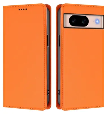 Produktbild von Handyhülle für Google Pixel 8A, Kunstleder Klapphülle Stoßfeste Magnetische Hülle mit Ständer Orange