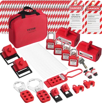 Obrázek produktu pro VEVOR Electrical Lockout-Tagout-Kit, 47dílná sada pro bezpečnostní blokování s visacími zámky, hasps, štítky, nylonovými popruhy, zámky zástrček, zámky jističů a přepravní taškou