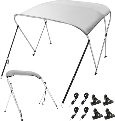 Produktbild von VEVOR 3-Bogen-Bimini-Top-Bootsabdeckung, 1700-1820 mm Einbaubreite 900D-Polyester-Überdachung mit Aluminiumlegierungsrahmen, Wasserdicht & Sonnenschutz, inkl. Aufbewahrungsbox, 2 Stützstangen Grau