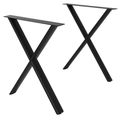 Produktbild von ML-Design Tischbeine Metall Schwarz 2er Set, Tischgestell Outdoor wetterfest, Tischfüße X-Form, Tischkufen aus Stahl, Tischuntergestell 60x72 cm, Oval