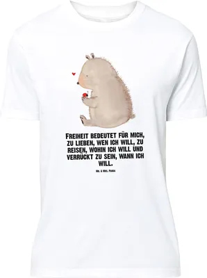 Produktbild von Mr. & Mrs. Panda Größe XL T-Shirt Bär Marienkäfer - Weiß - Geschenk, Shirt, Tshirt, Freiheit, Das Leben Ist schön, Motivation, Liebe, Teddy, mit Spruch