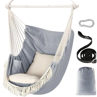 Image de Fauteuil suspendu avec coussin et profil antidérapant, idéal pour une utilisation intérieure et extérieure