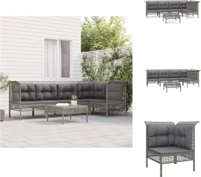 Productafbeelding van vidaXL 6-delige loungeset voor de tuin met kussens, grijs, polyrotan - Tuinmeubelsets